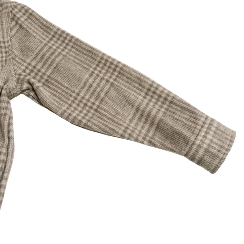 JOIE Plaid Thick Flannel Button-Up Fleece Oversized Shacket in Tan/Cream Size M